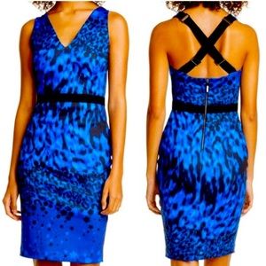 Ted Baker NWT Blue Topaz Amaalee Racerback Mixed Print Bodycon Dress size 1/US 4